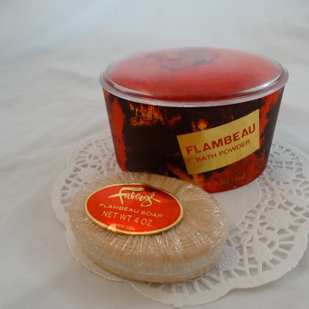 Vintage Sealed Faberge Flambeau 4oz Soap 5oz Bath Powder Made in USA